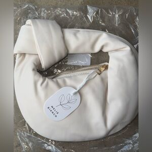 Melie Bianco White Crescent Shoulder Bag Vegan Leather Puffy Trendy NWT